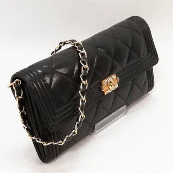 CHANEL Boy CC Chevron Flap Lambskin Wallet Chain Shoulder Crossbody Purse - Picture 4 of 10